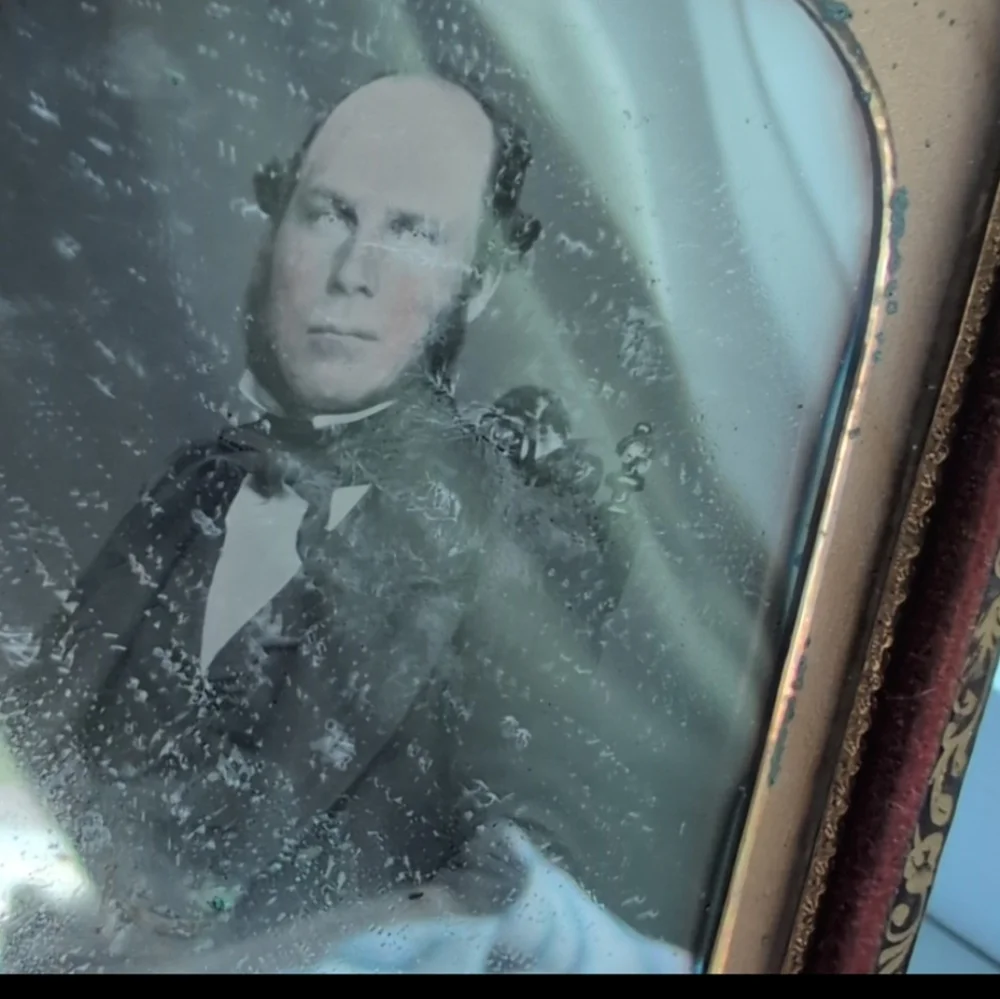 Daguerreotype of‎ a man with gilt framed glass mirror Antique Victorian 1800s